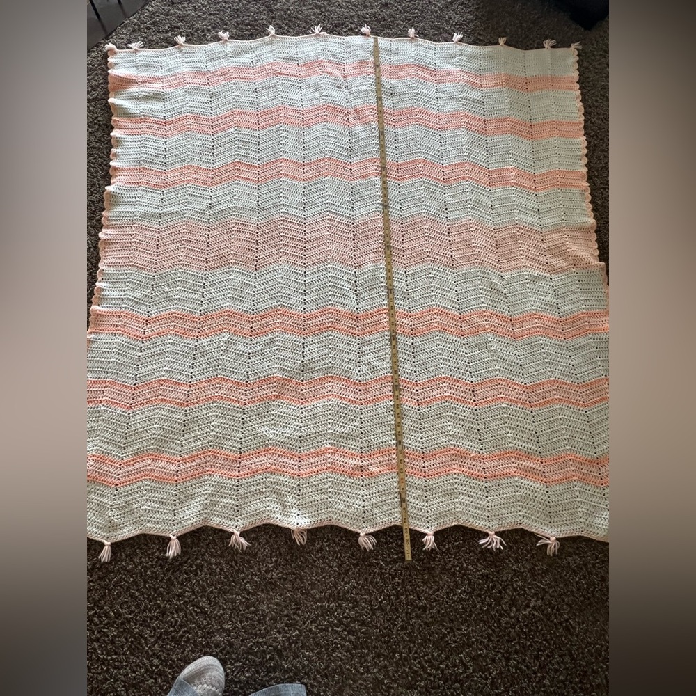 Handmade Cream and Peach Crochet Throw Chevron with Tassels